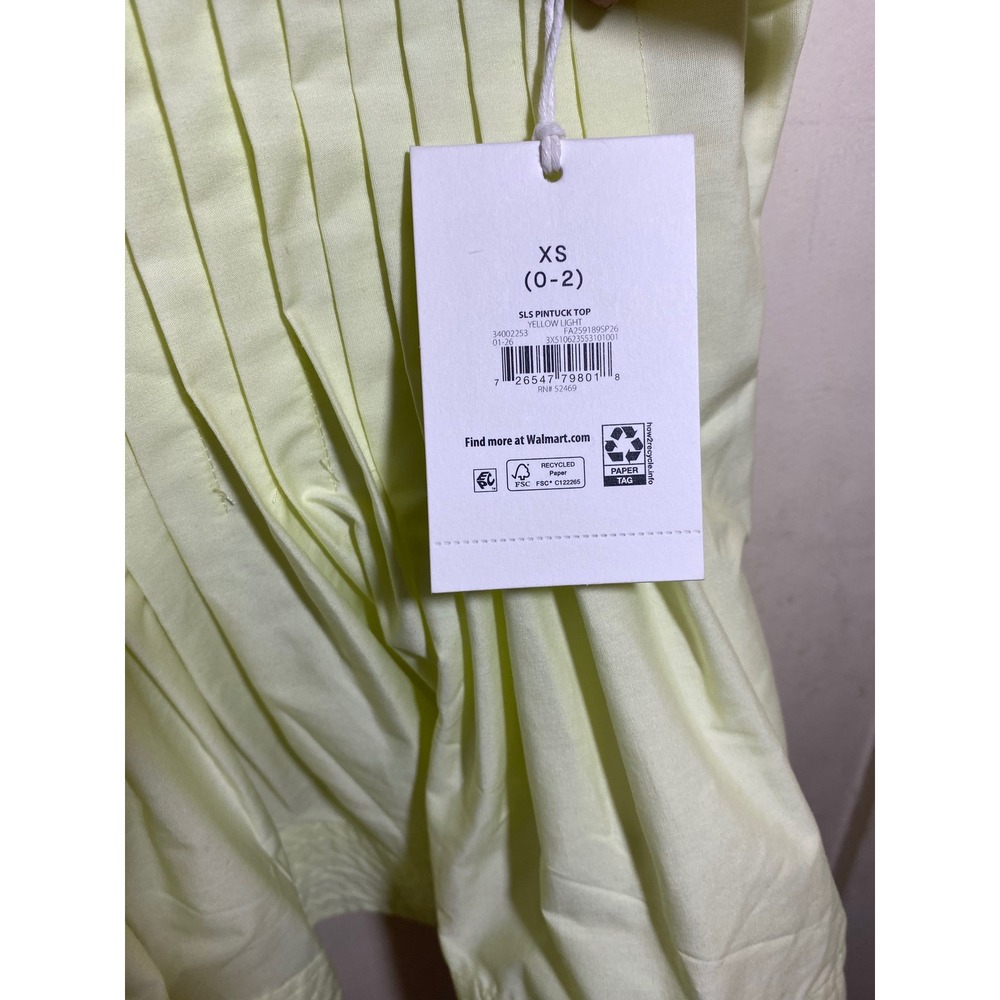 Free Assembly Womens SLS Pintuck Top Pale Yellow Sleeveless Peplum Blouse XS NEW - Picture 4 of 6